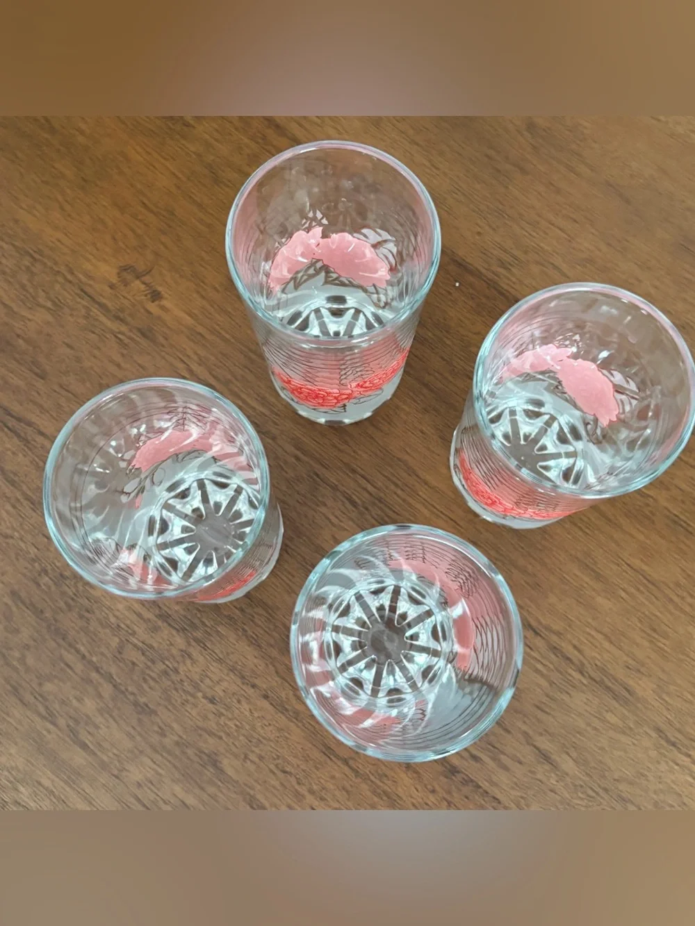 Vintage Rose Flower Print Drinking Glasses Tumblers Set Of 4